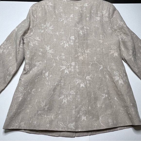 Amanda Smith Petites Pure Linen Jacket Blazer Beige Embroidered Size 12P - Picture 10 of 16